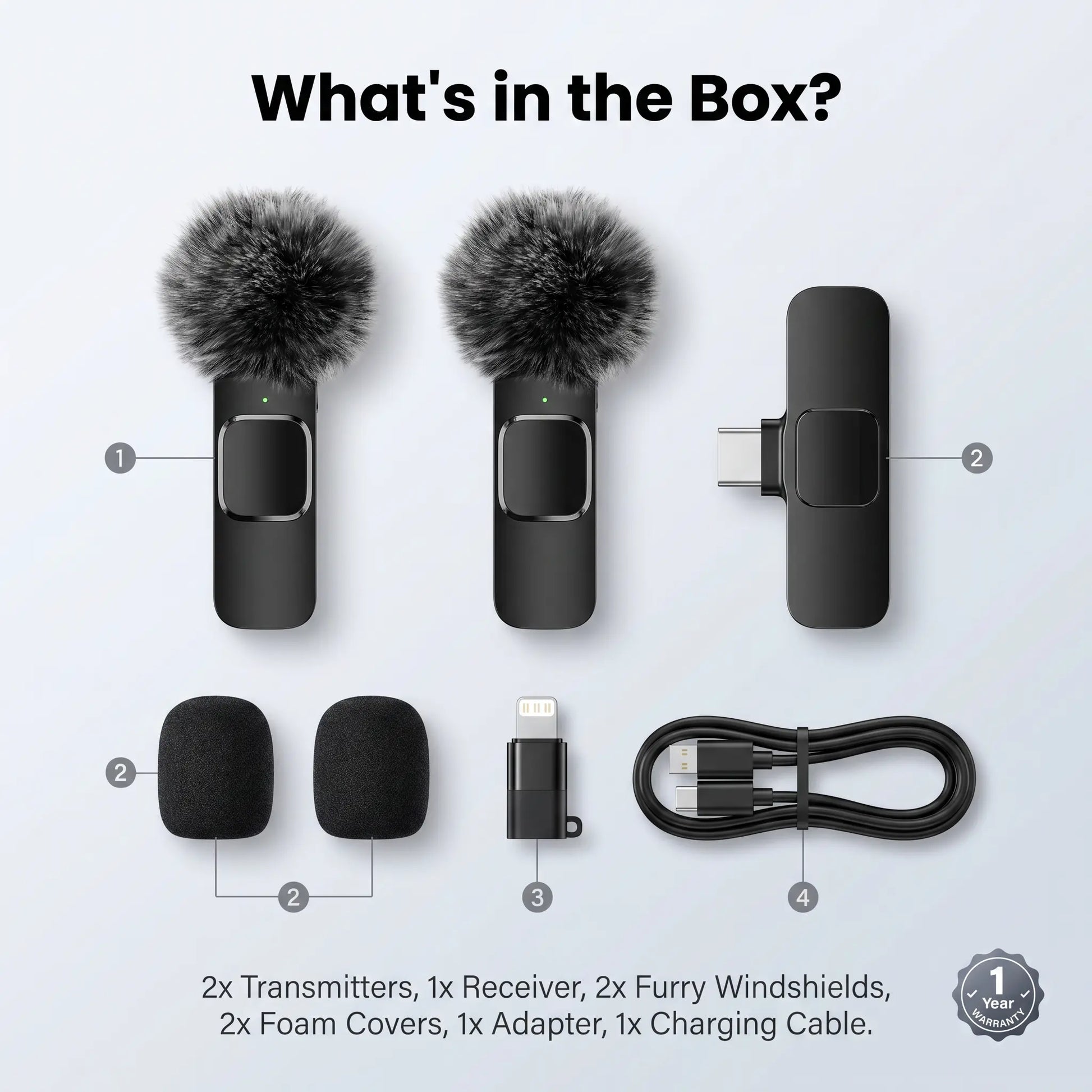 HITOZON Wireless Lavalier Microphone with Noise Reduction - Plug-And-Play Portable USB-C Lapel Mic for Iphone 15/16/17, Ipad, Android Smartphones, Camera Audio Recording - Mini Wireless Microphone Phone Accessories for Vlog, Youtube