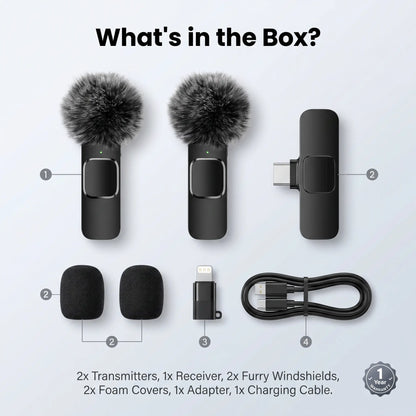 HITOZON Wireless Lavalier Microphone with Noise Reduction - Plug-And-Play Portable USB-C Lapel Mic for Iphone 15/16/17, Ipad, Android Smartphones, Camera Audio Recording - Mini Wireless Microphone Phone Accessories for Vlog, Youtube
