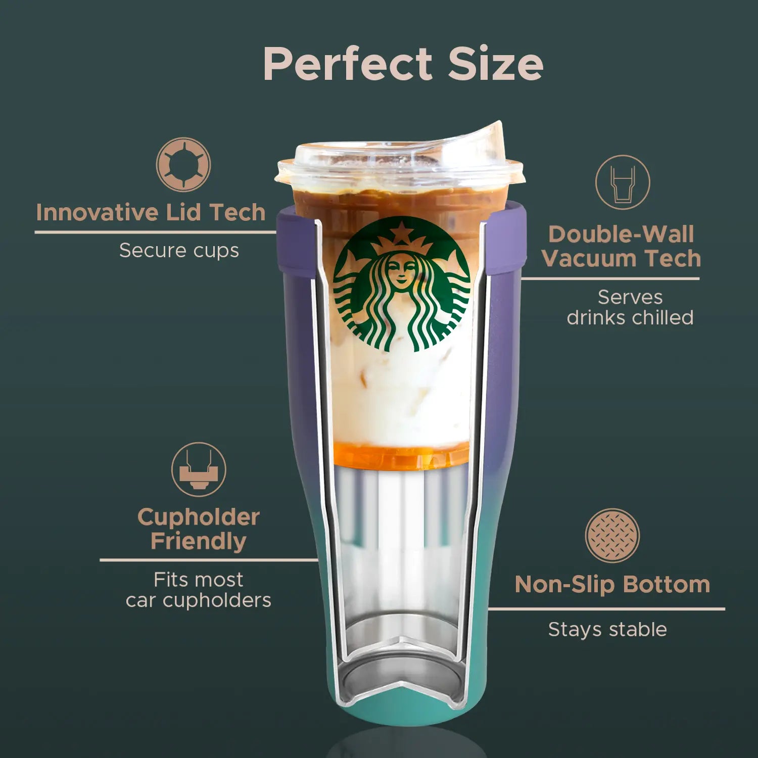 Heimden Coffee Cup Holder 2 in 1 30 Oz Tumbler, Insulated Coffee Mug - Designed to Fit Most Disposable Cups , Travel Mug, Car Mug