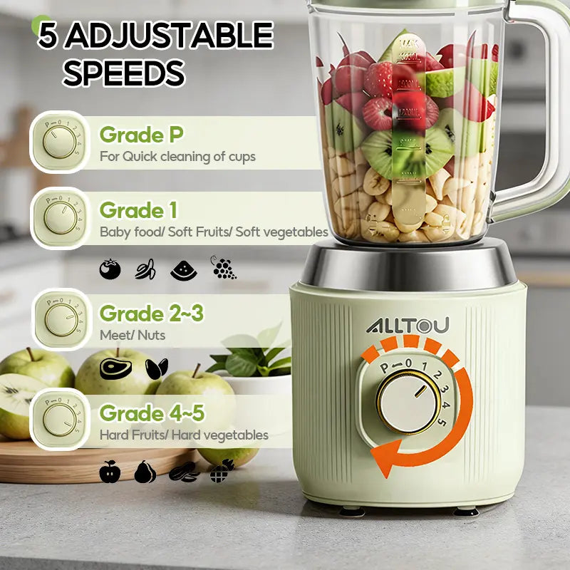 Alltou 3-In-1 Smoothie Blender & Meat Grinder, 5-Speed Food Chopper with Pulse, Kitchen Processor for Baby Food, Fresh Juice, Sauce & Meal Prep Fruit Vegetable Juicer Powerful Juicer Machine