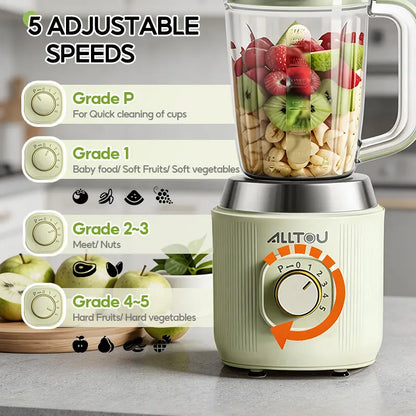 Alltou 3-In-1 Smoothie Blender & Meat Grinder, 5-Speed Food Chopper with Pulse, Kitchen Processor for Baby Food, Fresh Juice, Sauce & Meal Prep Fruit Vegetable Juicer Powerful Juicer Machine