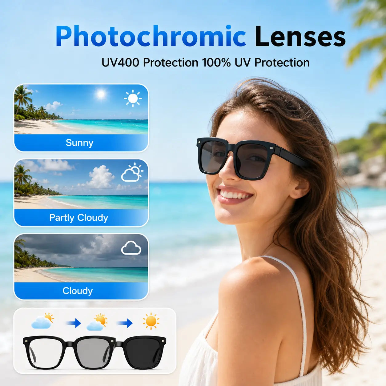 AI Smart Glasses with 8MP Camera & 1080P Video Recording, Photochromic Lenses, Voice Assistant, Smart Wear Detection Touch Sunglass Button Control Pro