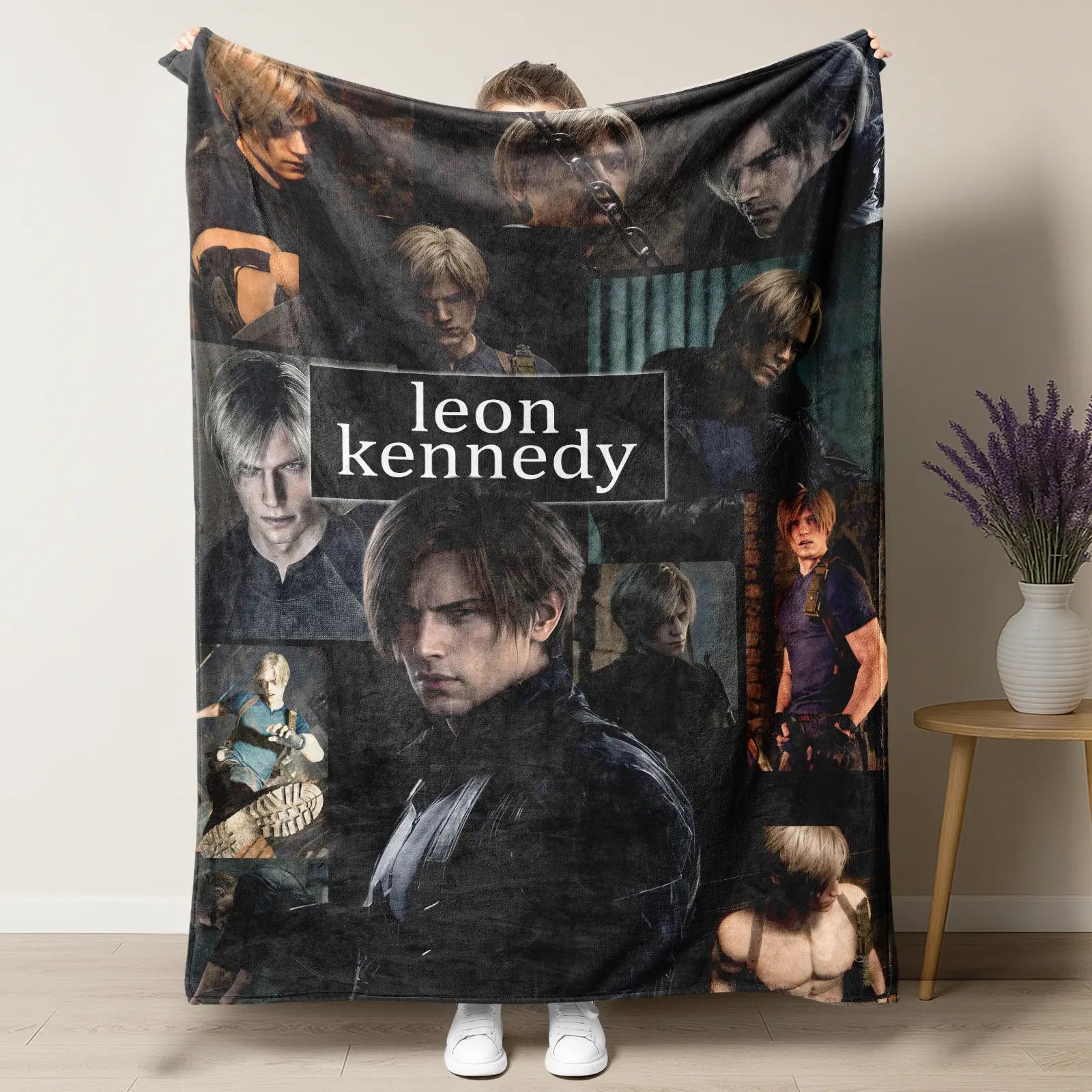 Leon S. Kennedy Blanket, Resident Evil 4 Remake Themed Soft Flannel Throw Blanket, 3D Printed Leon Kennedy Rose Collage Design Warm Cozy Blanket for Bed Couch Sofa, Perfect Gift for RE Fans