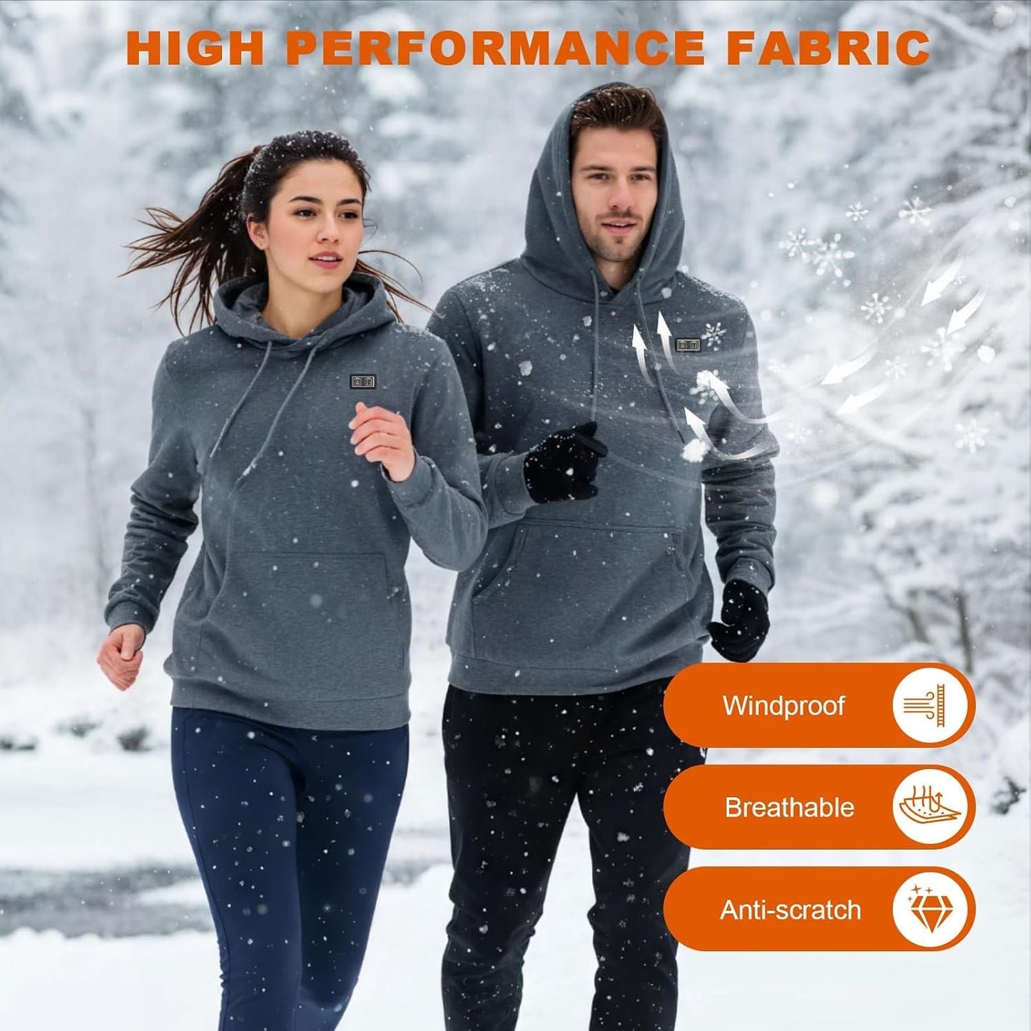 Heated Hoodie for Men Women 20000Mah Battery Fast Charge with Fleece Lining Unisex Heated Sweatshirt Electric Hoodie