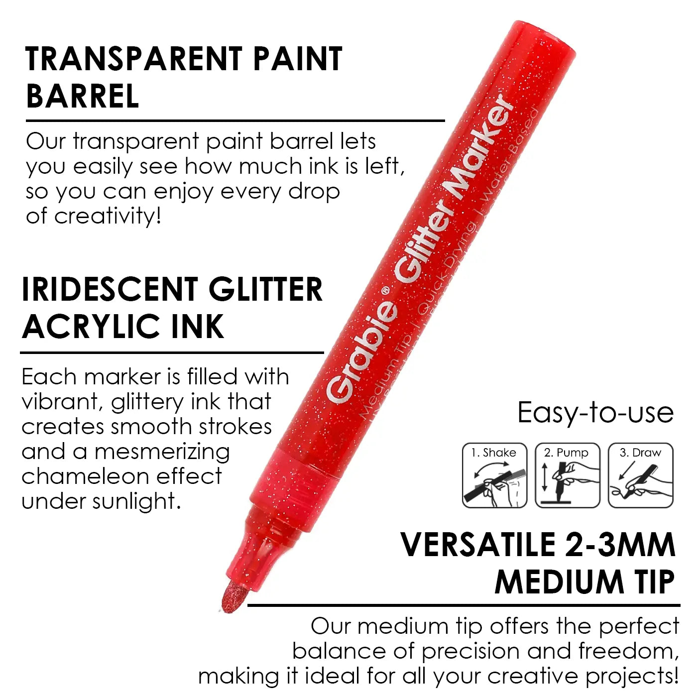 Medium Tip Iridescent Glitter Acrylic Paint Marker Set of 24, Dealsforyoudays