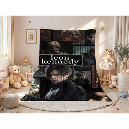 Leon S. Kennedy Blanket, Resident Evil 4 Remake Themed Soft Flannel Throw Blanket, 3D Printed Leon Kennedy Rose Collage Design Warm Cozy Blanket for Bed Couch Sofa, Perfect Gift for RE Fans