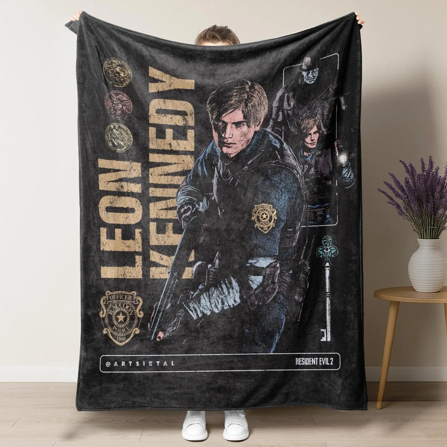 Leon S. Kennedy Blanket, Resident Evil 4 Remake Themed Soft Flannel Throw Blanket, 3D Printed Leon Kennedy Rose Collage Design Warm Cozy Blanket for Bed Couch Sofa, Perfect Gift for RE Fans