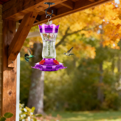 Glass Hummingbird Feeders for Outdoors, Built-In Ant Moat & Leakproof Design,  Hummingbird Feeder with 4 Bee Guard Feeding Ports, 15OZ, Purple, Gifts for Mom Wife Dad, Birthday Gift for Men Women