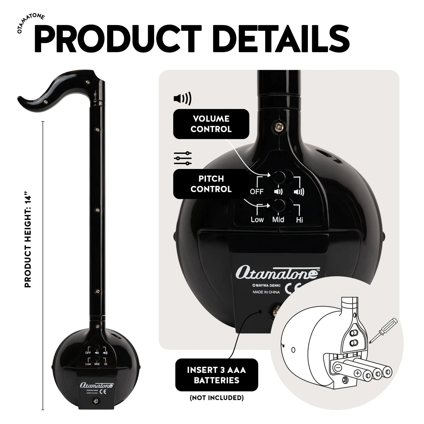 Otamatone Regular [Black] - Japanese Musical Instrument Electronic Synthesizer - Maywa Denki Studio - Fun Gift for Children, Teens, Adults