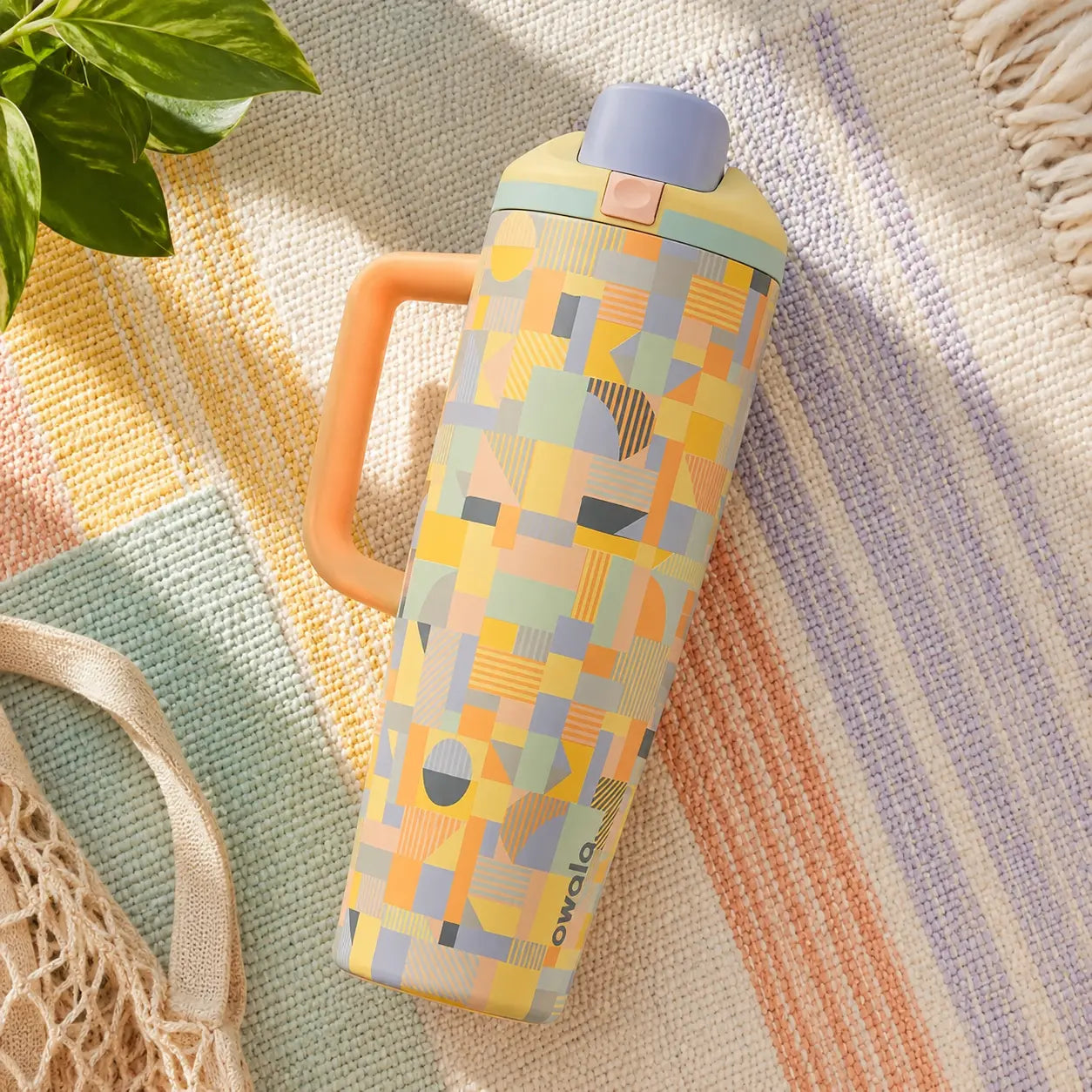 Owala Freesip Tumbler 40Oz Moodboard Limited Edition, Leakproof Insulated Stainless Steel Travel Mug with Built-In Handle & Straw, Cute Aesthetic Water Bottle for Cup Holder