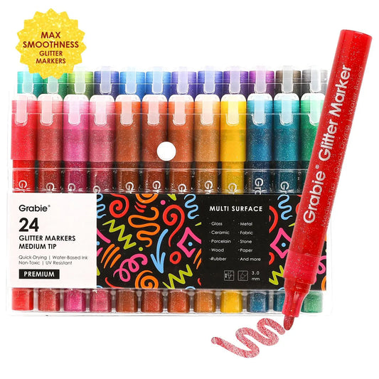 Medium Tip Iridescent Glitter Acrylic Paint Marker Set of 24, Dealsforyoudays