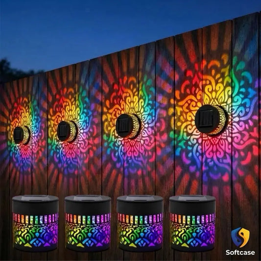 Lantern Seven-Color Changing Solar Mandala Projection Wall Light Decorative Solar Mandala Lights Lantern Outdoor Waterproof Metal Fence Lights for Yard Garden Post Patio Backyard Decor Lantern , Floodlight, Auto Shut-Off Father Gift Mother Grandfather