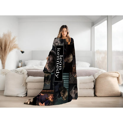 Leon S. Kennedy Blanket, Resident Evil 4 Remake Themed Soft Flannel Throw Blanket, 3D Printed Leon Kennedy Rose Collage Design Warm Cozy Blanket for Bed Couch Sofa, Perfect Gift for RE Fans