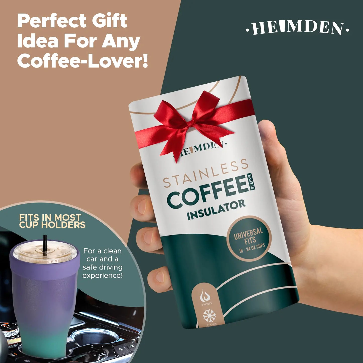 Heimden Coffee Cup Holder 2 in 1 30 Oz Tumbler, Insulated Coffee Mug - Designed to Fit Most Disposable Cups , Travel Mug, Car Mug