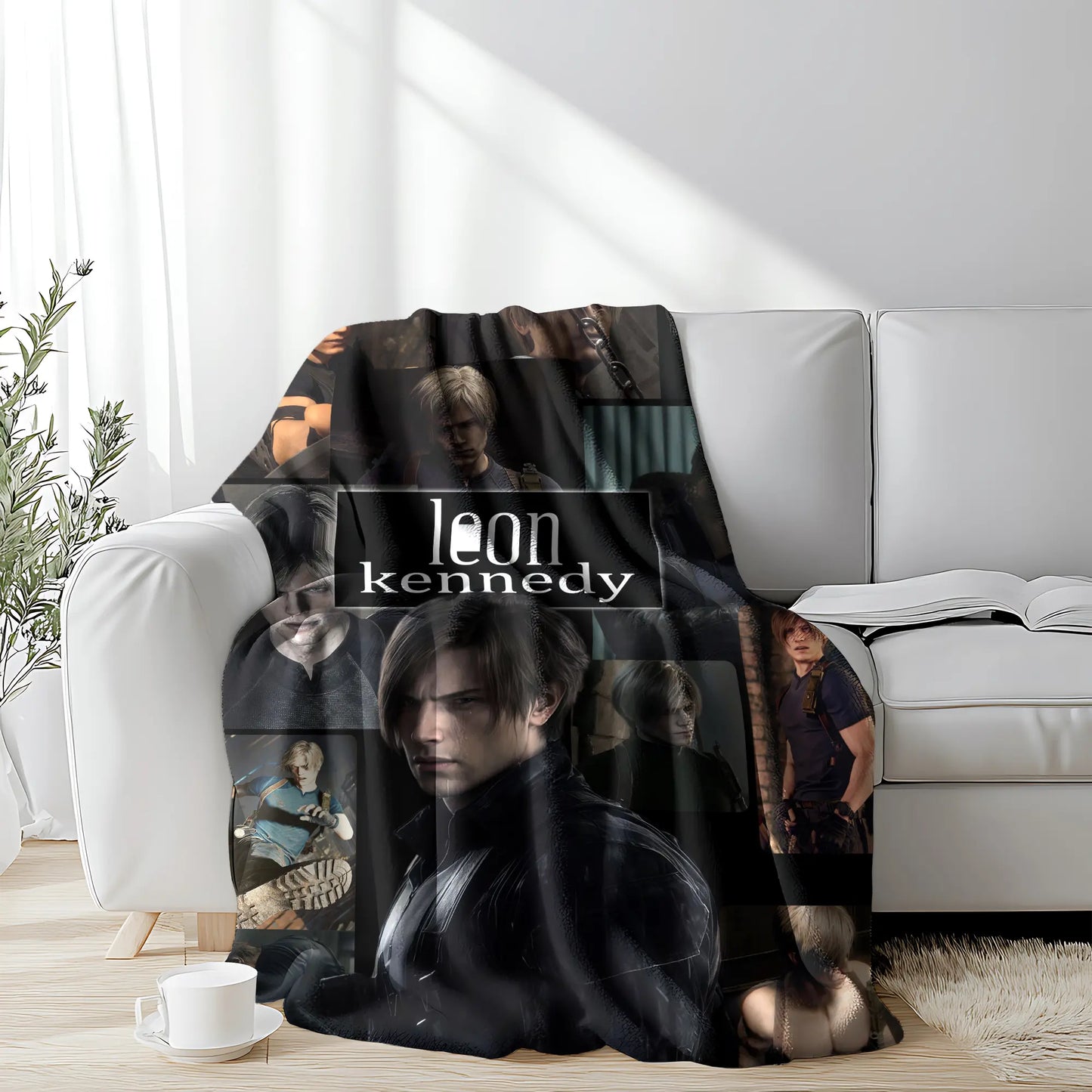 Leon S. Kennedy Blanket, Resident Evil 4 Remake Themed Soft Flannel Throw Blanket, 3D Printed Leon Kennedy Rose Collage Design Warm Cozy Blanket for Bed Couch Sofa, Perfect Gift for RE Fans
